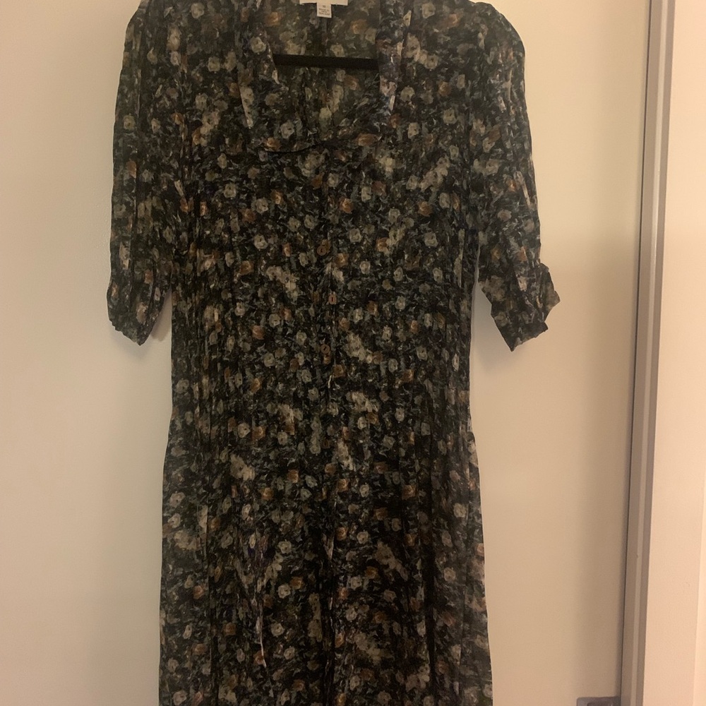 Anne Mardell Multicolored A-line Dress with Notched Collar and Cuffed Sleeves